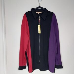 SilverSilk Full Zip Silk Blend Colorblock Cardigan‎ Sweater Size XL NWT